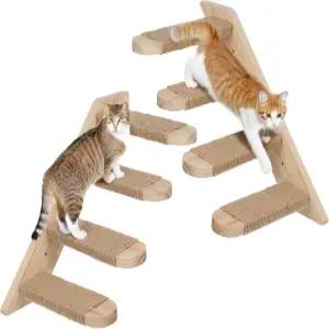 2팩 4계단 고양이 벽 선반 사이잘 로프가 있는 나무 장착 등반가/사다리 가구 애완동물 농어 및 놀이용 2개