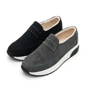 [마이시크]H테이드 퍼안감 큐빅 통굽 키높이 슬립온 4cm