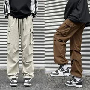 [아이에스이랩]허리밴딩 카고 와이드 스판 슬랙스 조거팬츠 I2PM027