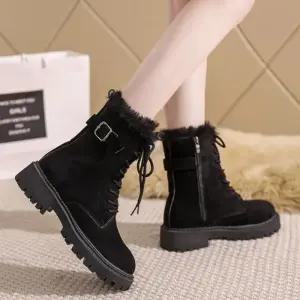 [베리슈]베리슈 여성 키높이 통굽 스웨이드 겨울 털워커 방한화 털부츠 앵클 발목 숏