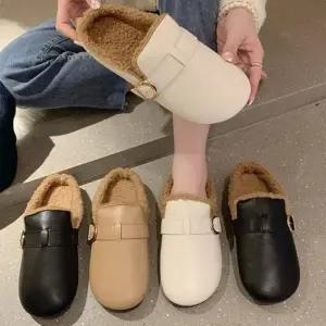 [베리슈]여성 2cm 둥근코 후리스 겨울 털블로퍼 겨울 털슬리퍼