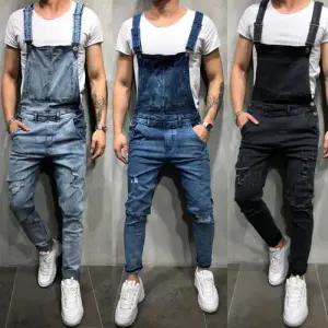 [아이에스이랩]스판 청 멜빵바지 데님 점프슈트 팬츠 I5PC003
