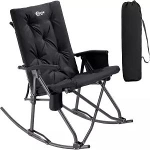 포털 접이식 흔들기 캠핑 의자 야외 - 파티오 앞 현관 뒷마당 잔디 거실용 두꺼운 패딩 리클라이너 휴대용