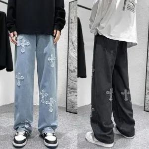 [아이에스이랩]남자 패치 포인트 와이드 청바지 데님팬츠 I5PC048