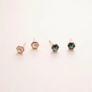 [제이로렌]제이로렌 14k 육각 토파즈 문스톤 로즈골드 금귀걸이 G0276