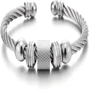 비즈 매력을 가진 남성 위한 스틸 트위스트 케이블 커프 뱅글 브레이슬릿 광택 조절 가능