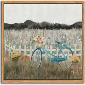 플로팅 프레임 캔버스 월 아트 빈티지 블루 자전거 꽃바구니 데코 컨트리 자연 경관 야생화 포스터 욕실