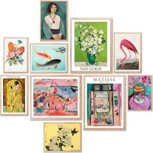 LANCI95 10개 빈티지 절충형 벽 아트 프린트 장식 홈 데코 맥시멀리스트 컬러풀 보호 갤러리 프레임 없음
