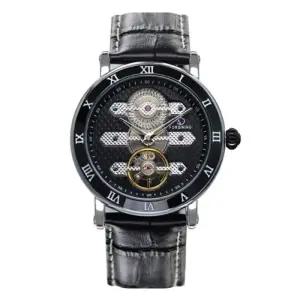 [다잇템]남자 가죽 디테일 선물용 크랙 블랙 손목 시계