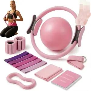 홈 운동을 위한 필라테스 장비 키트 링 세트 볼 조절 가능한 발목 및 손목 무게 저항 밴드 그립 양말 지침