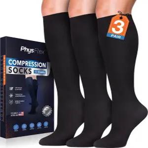 여성용 및 남성용 압박 양말 3켤레 달리기 비행 임신을 위한 최고의 지원 - 무릎 고등학교 스타킹