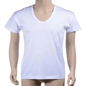 [옷자락]남자 100% U넥 코튼 흰색 반소매 티셔츠