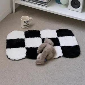 인테리어 러그 부드러운 바닥 주방 매트 체크 카페트