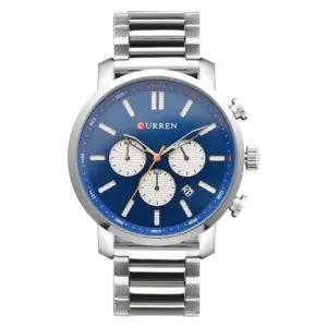 [옷자락]남자 손목 파란색 실버 라운드 스틸 시계