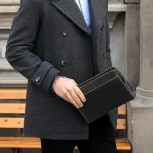 [옷자락]남자 가죽 레더 부드러운 클러치 검정 가방