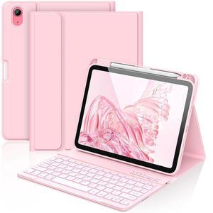 IPAD A16 11세대 10세대 키보드용 AMZCASE - (A16) 2025 및 10.9인치 2022용 7가지 색상 백라이트 탈착식 폴리오 키보드 케이스 스마트 웨이크/업 라이트 핑크