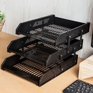 사무용 계단식 서류 정리함 탁상용 3단 책상 플라스틱