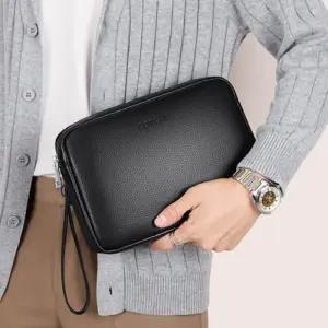 [다잇템]남자 손가방 심플 블랙 브라운 레더 클러치백