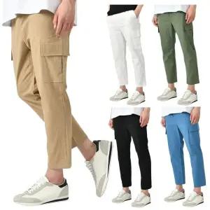 [핫코드]남자 여름 린넨 카고 밴딩 스판 면바지 HC6017