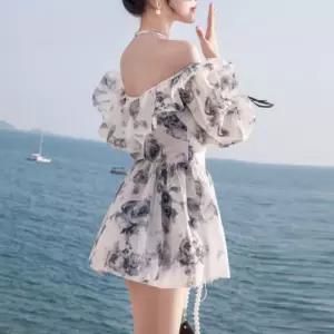 [무슈봉]커버업 플라워 패턴 모노키니 원피스 수영복