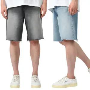 [핫코드]남자 여름 청 반바지 밑단 컷팅 흑청 연청 2컬러 4066