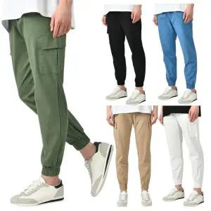 [핫코드]남자 여름 린넨 카고 조거 밴딩 스판 면바지 HC6001