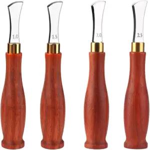 UOOU 4 PCS 가죽 엣지 크리저 1.0/1.5/2.0/2.5mm 전문 도구 스테인리스 스틸 레드 우드 핸들 초보자용 DIY