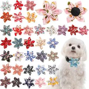 조굿 36피스 개 꽃 목걸이 8.5cm/3.3인치 조절 가능한 애완동물 나비 넥타이 다양한 색상의 매력 소형 중형