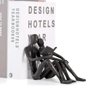 양면 로맨틱 리딩 커플 책장 장식 주철 북엔드 에스테틱 룸 사무실 책상 무거운 책을 위한 홈 새틴 블랙