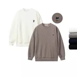 [엠클로]남자 오버핏 자수 곰돌이 골지 니트 맨투맨