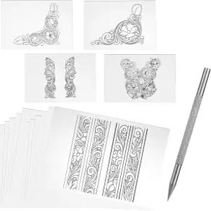 QMNNMA 가죽 스크라이버 펜 DIY 공예용 조각 패턴 설명 종이가 있는 뾰족한 스테인리스 스틸 피커 라인