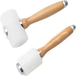2피스 가죽 조각 망치 DIY 공예 나무 나일론 손잡이 도구 스탬핑 바느질 소가죽 흰색