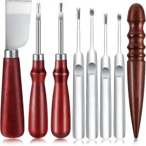 가죽 엣지 베벨러 그루버 커터 우드 공예 슬라이커 버너 제작 도구 스키빙 나이프 액세서리를 포함한 8피스