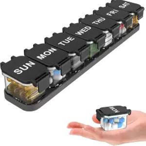 초대형 주간 알약 정리함 7일 7개의 분리 가능한 구획이 있는 휴대용 일일 상자 비타민 홀더 및 보충제