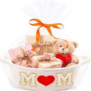 체즈맥스 어머니의 날 여성을 위한 빈 선물 바구니 M 하트 패치가 있는 작은 직조 로프 손잡이와 리본이