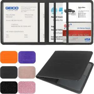 루미목키 자동차 등록 및 보험 소지자 가죽 카드 차량 글러브 박스 정리함 서류 면허증블랙용