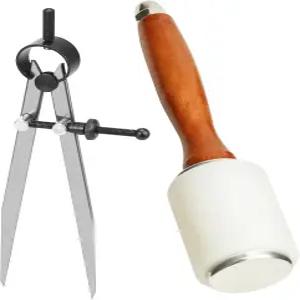 QWORK 가죽 조각 망치 세트 DIY 공예 수학 나침반 드로잉 제도 스탬핑 및 재봉용 소가죽