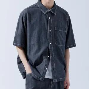 [탑보이][탑보이] 워시드 오버핏 데님 반팔 셔츠 (JW614)