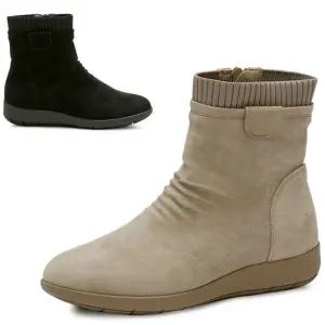 [카미엣뮤즈]니트 콤비 퍼 앵클 부츠_KM23w185