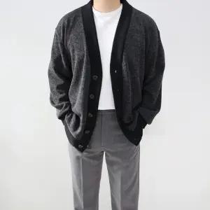[엠클로]남자 오버핏 빅사이즈 배색 브이넥 니트 가디건