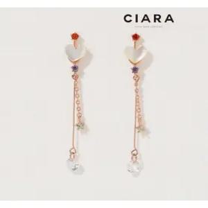 [씨아라]CIARA 14K Mantova 하트앤컬러스톤 드랍 귀걸이(SilverPin)