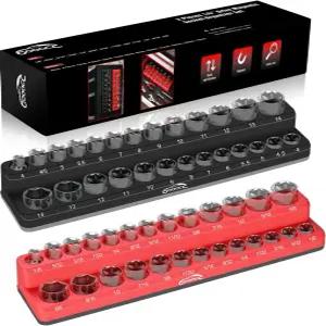 GOUACC 1/4인치 자석 소켓 정리함 2피스 홀더 메트릭 SAE 트레이 공구 상자 서랍용 표준 52개 보관 가능