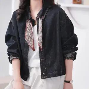 데님 여친 가을 캐주얼 슬림핏 코트 스카프 자켓 칼라 넥 OP3