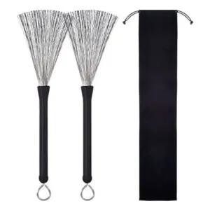 드럼 스틱 브러쉬 세트 스틸 브러시 청소 파우치 포함