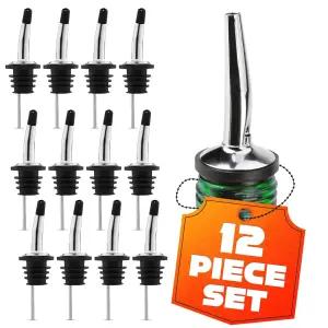12Pcs 스테인리스 스틸 주류 붓기 스파우트 커버 병용 누수 방지 알코올 실리콘 씰 링 및 고무 컵이 있는