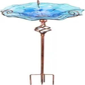 금속 말뚝 블루가 있는 VCUTEKA 야외 조류 목욕 유리 정원 공급기