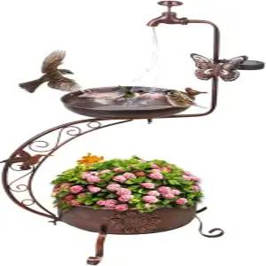 야외용 드림소울 태양열 조류 목욕 꽃 화분 받침대가 있는 금속 정원 마당 파티오 장식 36 높이의 스트링