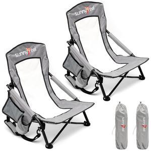 써니필 접이식 로우 캠핑 비치 의자 메시 콘서트 홀더 가벼운 있는 여행용 캐리백 잔디 캠프 휴대용 2팩 야외 뒷면이 백팩