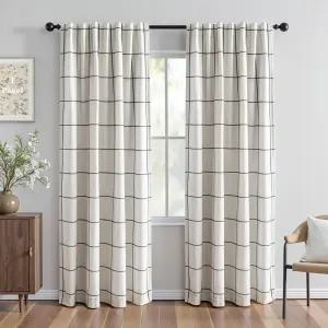 마이스카이 홈 100 암막 격자무늬 농가 린넨 커튼 84인치 길이의 거실 이중층 창문 패널 보온 단열