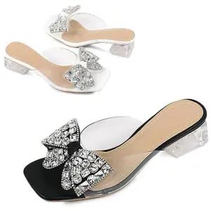 [카미엣뮤즈]큐빅 리본 투명 뮬 슬리퍼_KM23s188